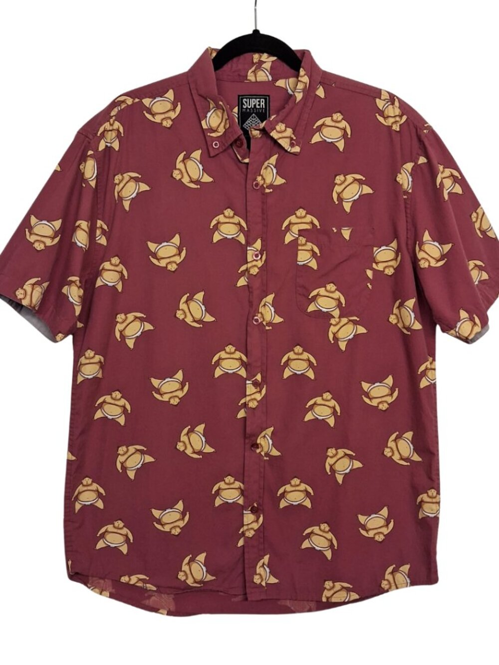 SUPER MASSIVE Sumo Wrestler Novelty Print Casual Button Down Men's Shirt Large